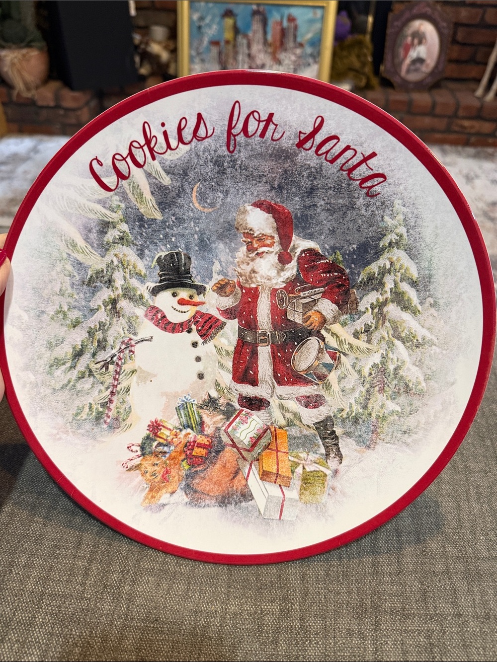 Pottery Barn Kids Red and White 'Cookies for Santa' Round Holiday Tray